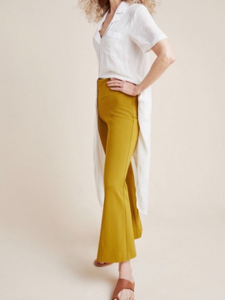 Anthropologie Mustard Yellow Flare Ponte Stretch Pants Size S